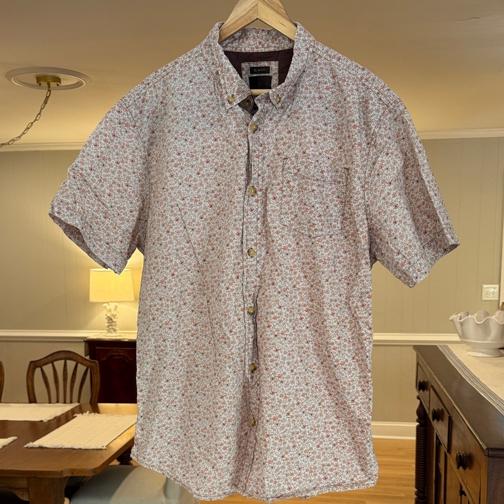 PRANA Men’s Brown Cream Orange Print Button-Down Shirt Western CottonSlim Fit XL